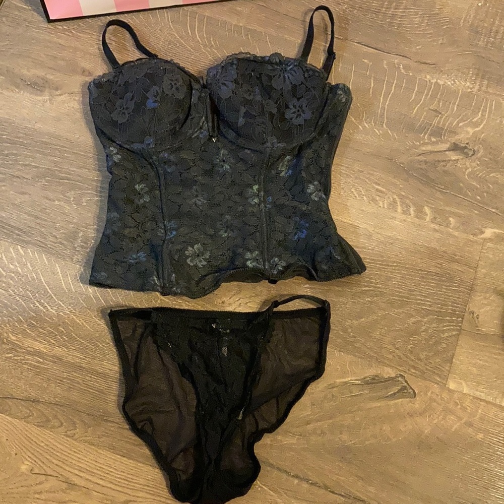 Victoria’s Secret black bustier and panty